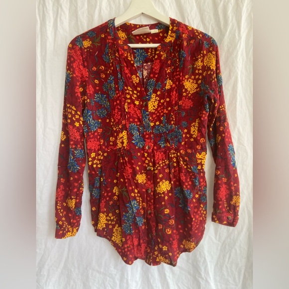 Anthropologie Maeve Floral Pintuck Boho Blouse Size Small - Picture 11 of 15